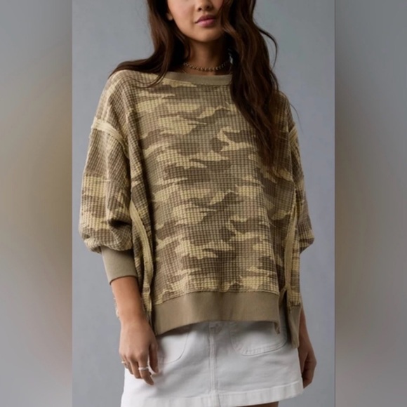 American Eagle Outfitters Tops - American Eagle Waffle Knit Crewneck – XL Oversized Fit “Seriously Lived-In”